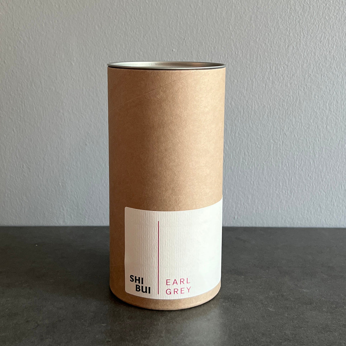 Shibui Earl Grey retail tube containing 15 pyramid tea bags